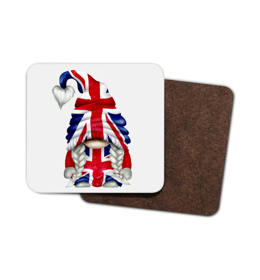 Union Jack Gnome Hardboard Coaster, Union Jack Coaster